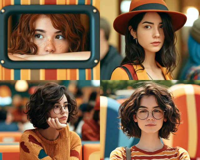 Four illustrated portrait panels with a vintage aesthetic, featuring soft lighting and sparse composition with ample negative space around subjects.